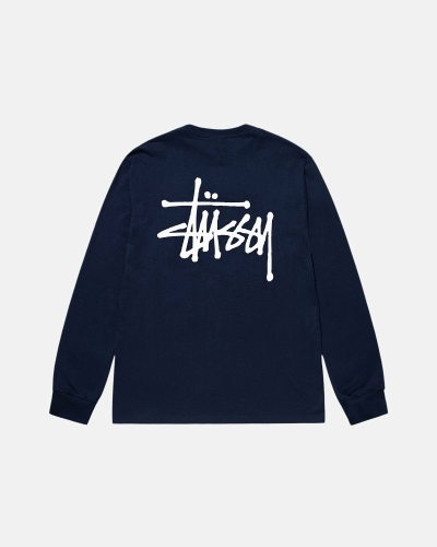 Stussy Basic Ls Men's T Shirts Navy | IL0000099