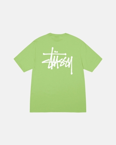 Stussy Basic Men's T Shirts Green | IL0000108