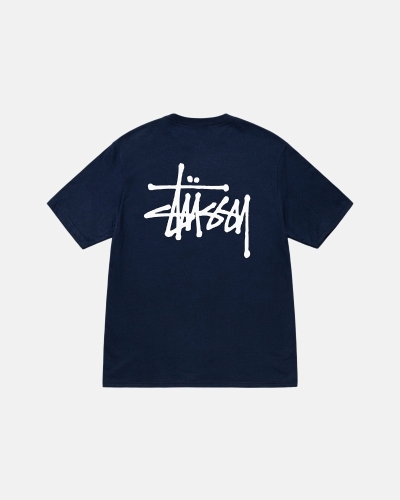 Stussy Basic Men's T Shirts Navy | IL0000109