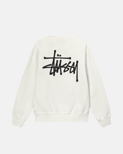 Stussy Basic Pigment Dyed Crew Men's Hoodies White | IL0000002