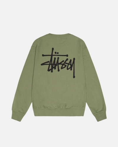 Stussy Basic Pigment Dyed Crew Men's Hoodies Green | IL0000003