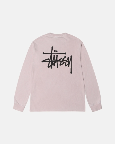 Stussy Basic Pigment Dyed Ls Men's T Shirts Pink | IL0000104