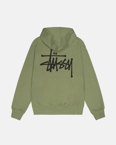 Stussy Basic Pigment Dyed Men's Hoodies Green | IL0000013