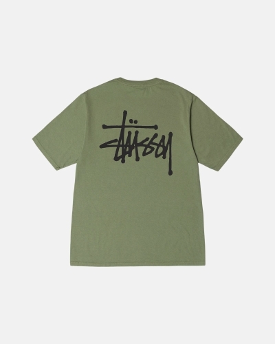 Stussy Basic Pigment Dyed Men's T Shirts Green | IL0000107