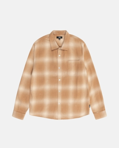 Stussy Bay Plaid Men's Shirts Brown | IL0000295