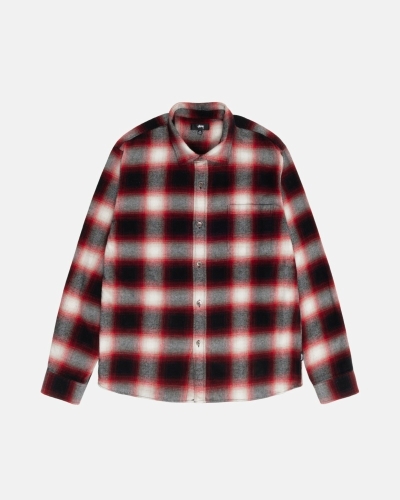 Stussy Bay Plaid Men's Shirts Red | IL0000296