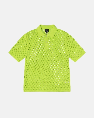 Stussy Big Mesh Polo Men's Knit Sweater Light Green | IL0000526