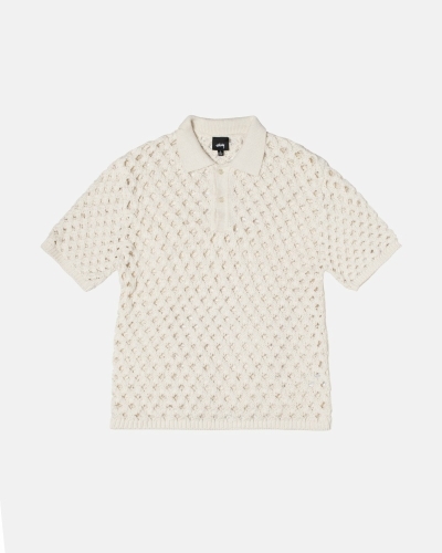 Stussy Big Mesh Polo Men's Sweaters White | IL0000817