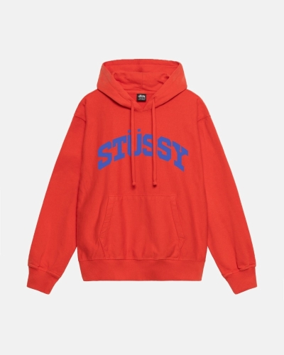 Stussy Block Sport Pigment Dyed Men's Hoodies Red | IL0000018