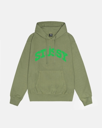 Stussy Block Sport Pigment Dyed Men's Hoodies Green | IL0000021