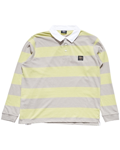 Stussy Block Stripe LS Rugby Men's Shirts Green | IL0000297