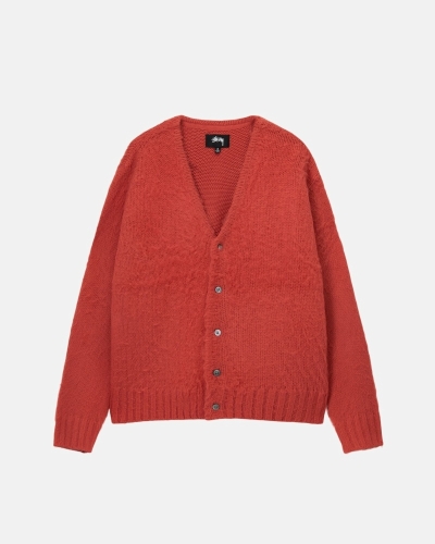 Stussy Brushed Cardigan Men's Knit Sweater Red | IL0000529