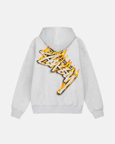 Stussy Burning Stock Zip Men's Hoodies Grey | IL0000026