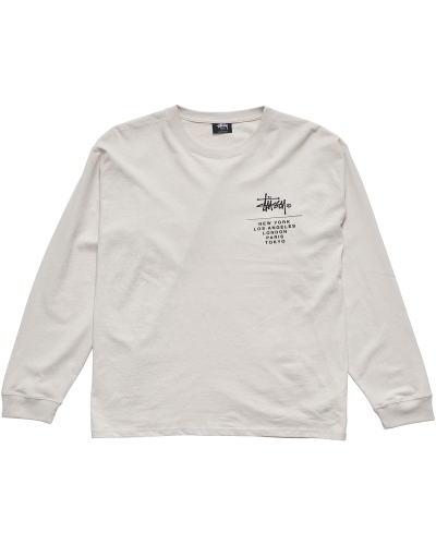 Stussy Cities Stack Men's Sweatshirts White | IL0000899