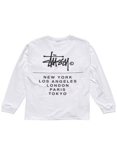 Stussy Cities Stack Men's Sweatshirts White | IL0000900