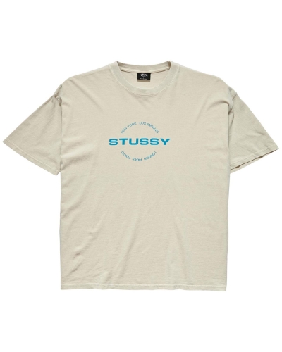 Stussy City Circle SS Men's T Shirts White | IL0000122