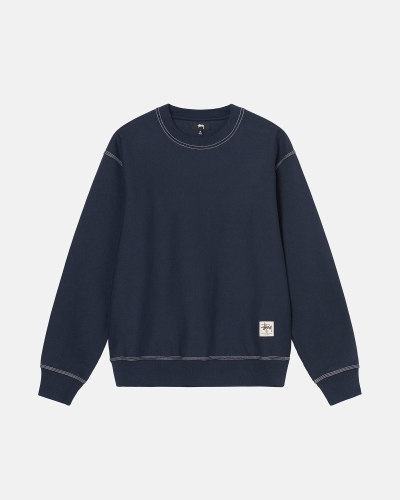 Stussy Contrast Stitch Label Crew Men's Hoodies Navy | IL0000029