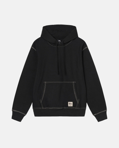 Stussy Contrast Stitch Label Men's Hoodies Black | IL0000032