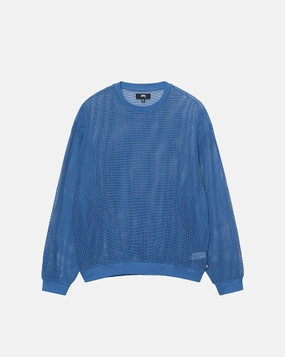 Stussy Cotton Mesh LS Crew Men's T Shirts Blue | IL0000138