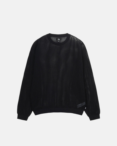 Stussy Cotton Mesh LS Crew Men's T Shirts Black | IL0000140