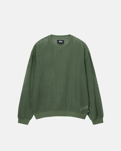 Stussy Cotton Mesh LS Crew Men's T Shirts Green | IL0000141