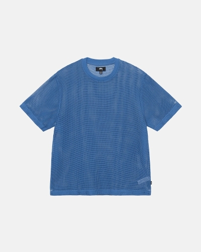 Stussy Cotton Mesh Ss Crew Men's T Shirts Blue | IL0000142