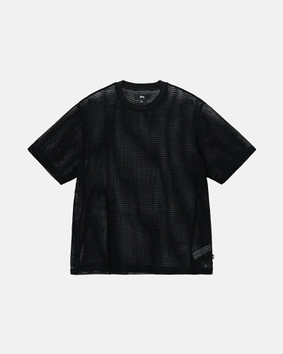 Stussy Cotton Mesh Ss Crew Men's T Shirts Black | IL0000144