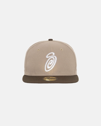 Stussy Curly S 59Fifty New Era Men's Caps Brown | IL0000429