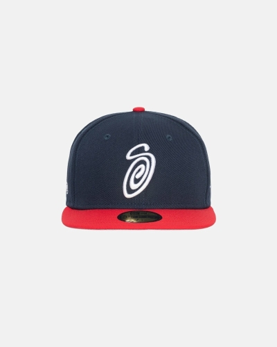 Stussy Curly S 59Fifty New Era Men's Caps Blue Red | IL0000433