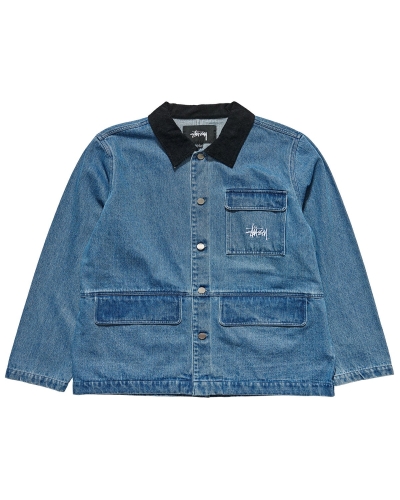 Stussy Denim Chore Coat Men's Jackets Blue | IL0000335