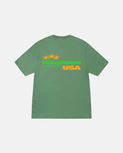 Stussy Designs USA Men's T Shirts Green | IL0000157