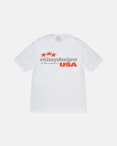 Stussy Designs USA Men's T Shirts White | IL0000156