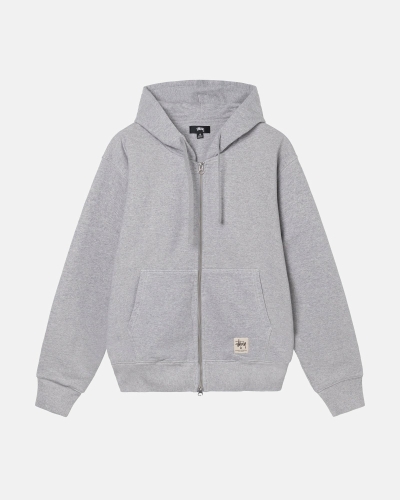 Stussy Double Face Label Zip Men's Hoodies Grey | IL0000040