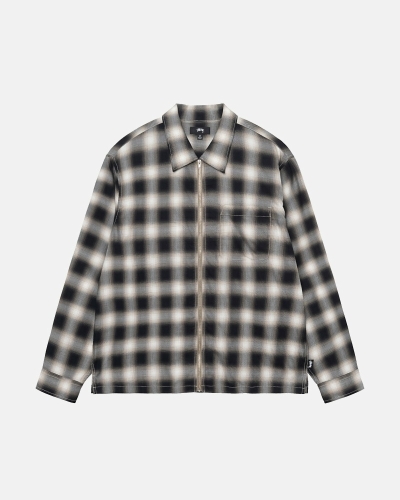 Stussy Eddie Plaid Zip Men's Shirts Black | IL0000304