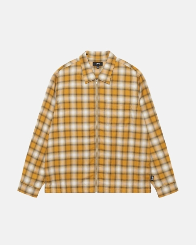 Stussy Eddie Plaid Zip Men's Shirts Mustard | IL0000303