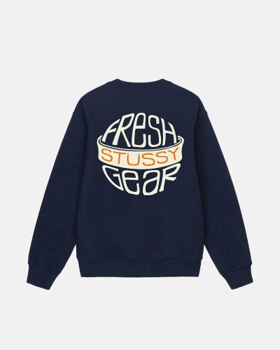 Stussy Fresh Gear Crew Men's Hoodies Navy | IL0000042