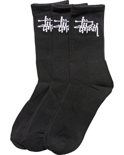 Stussy Graffiti Crew (3 Pack) Men's Socks Black | IL0000726