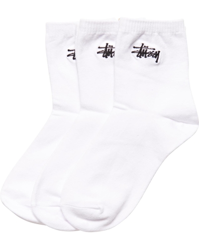 Stussy Graffiti Crew (3 Pack) Women's Socks White | IL0000728