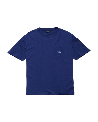 Stussy Graffiti Label SS Men's T Shirts Navy | IL0000179