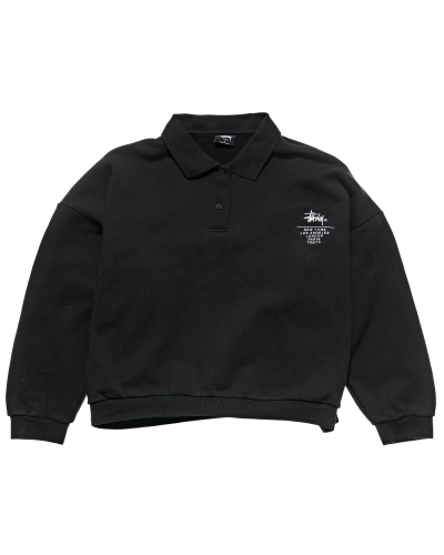 Stussy Graffiti OS Fleece Polo Women's Sweaters Black | IL0000840