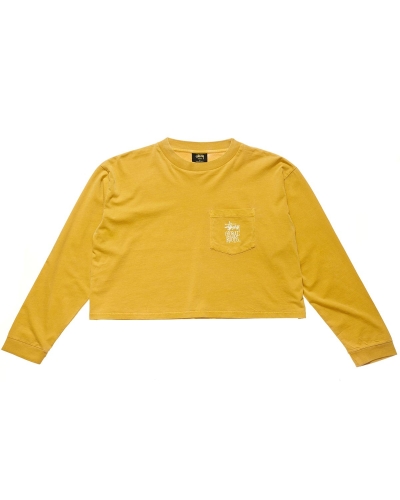 Stussy Graffiti Pigment LS Boxy Women's Sweatshirts Yellow | IL0000923