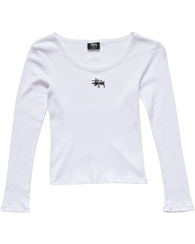 Stussy Graffiti Rib LS Women's Sweatshirts White | IL0000924