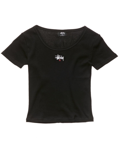 Stussy Graffiti Rib SS Women's T Shirts Black | IL0000188