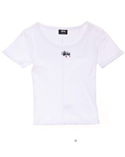 Stussy Graffiti Rib SS Women's T Shirts White | IL0000189