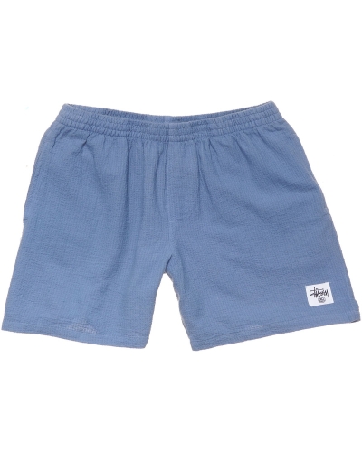 Stussy Grid Seersucker Beach Men's Shorts Blue | IL0000645