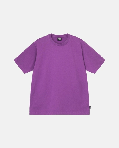 Stussy Heavyweight Pigment Dyed Crew Men's T Shirts Purple | IL0000199