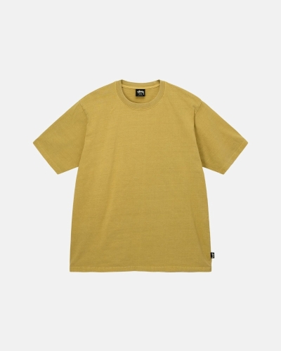 Stussy Heavyweight Pigment Dyed Crew Men's T Shirts Yellow | IL0000202