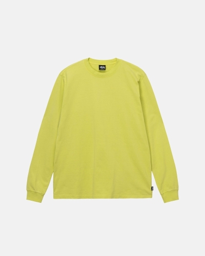 Stussy Heavyweight Pigment Dyed Ls Crew Men's T Shirts Light Green | IL0000207