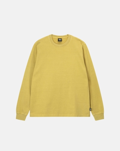 Stussy Heavyweight Pigment Dyed Ls Crew Men's T Shirts Yellow | IL0000209