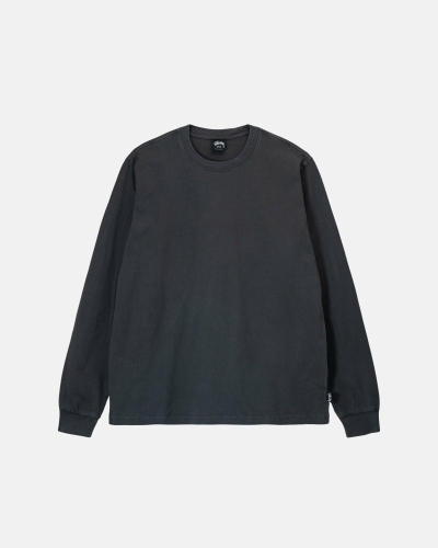 Stussy Heavyweight Pigment Dyed Ls Crew Men's T Shirts Black | IL0000211